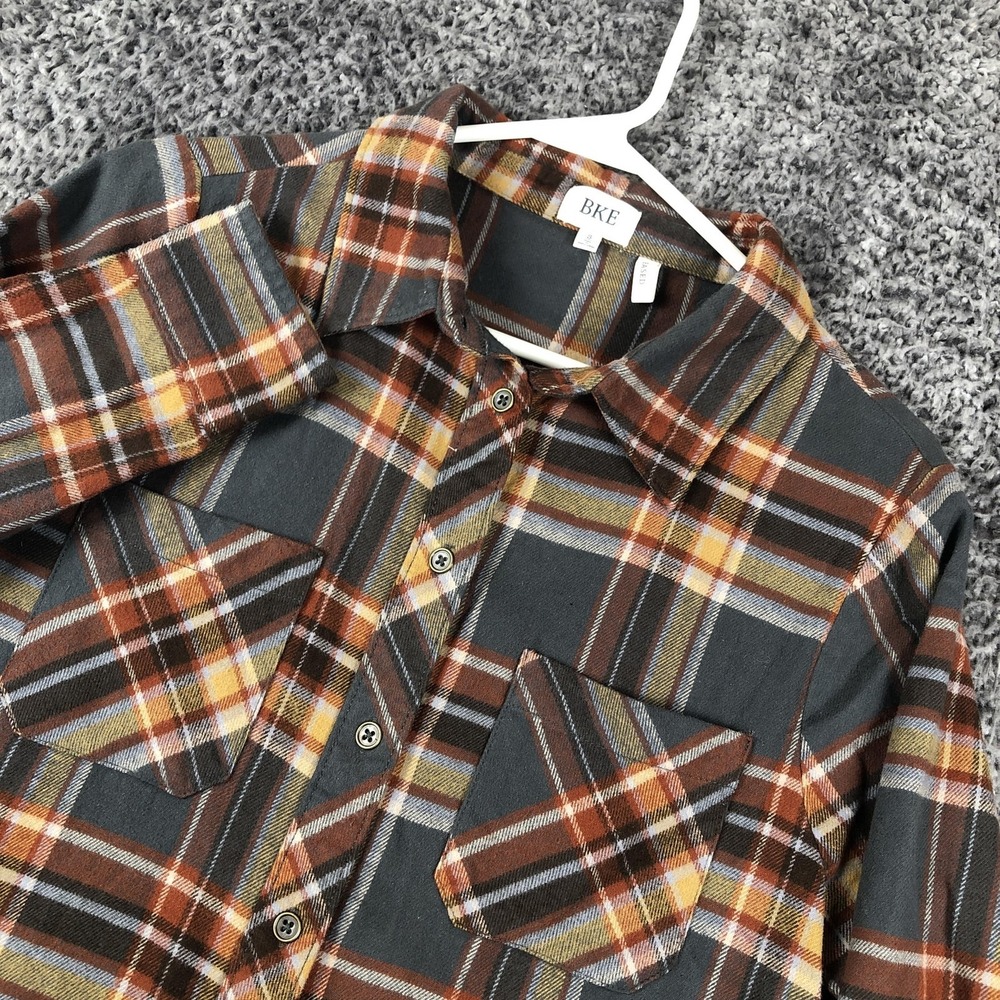 BKE Shirt Mens Small Brown Plaid Flannel Long Sleeve Button Up Relaxed BK00070
